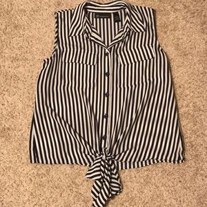 Sleeveless Button Down w/ Vertical Stripes